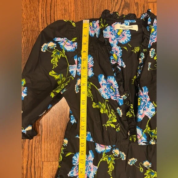 Diane Von Furstenberg | Deacon Floral Puff Sleeve Cotton Midi Dress Floral Black - Picture 9 of 15